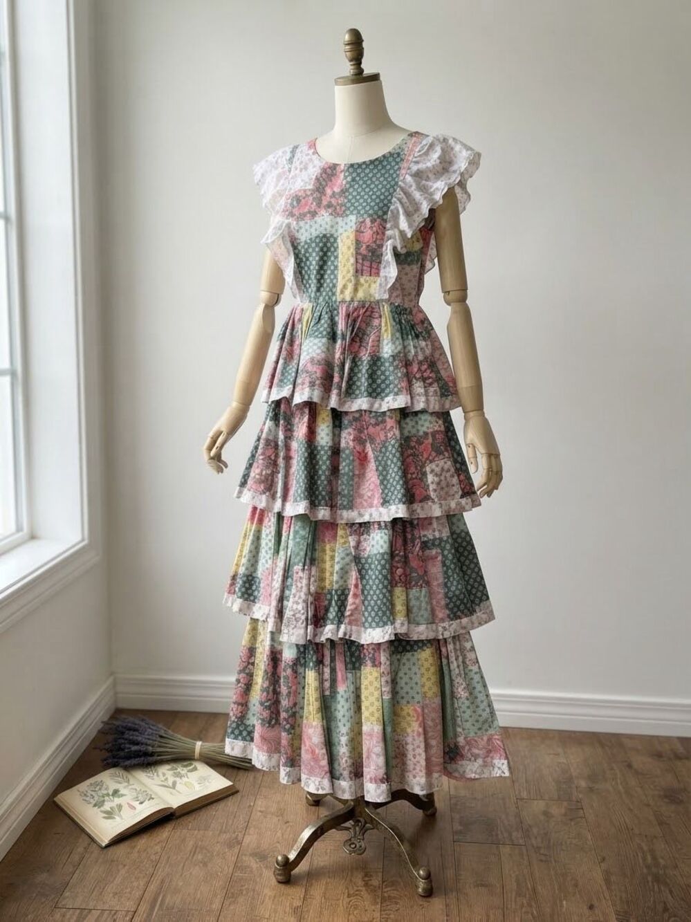 Simply Southern Patchwork Tiered Maxi Dress Women’s Sleeveless Floral Lace Trim